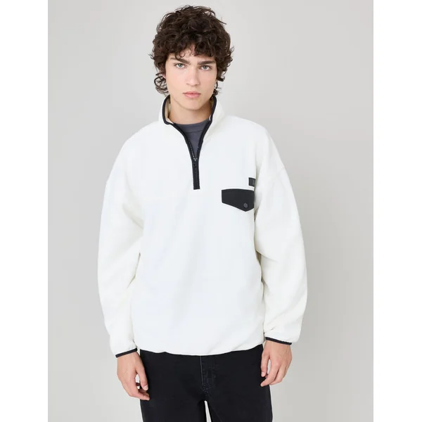 Polaire col montant zippé Blanc écru