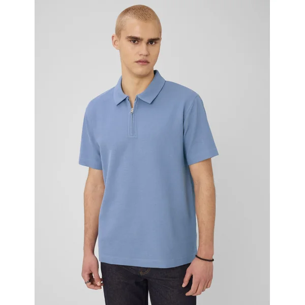 Polo col zippé Bleu moyen