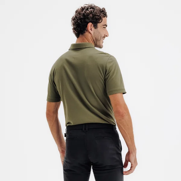 Polo de golf en coton polyester manches courtes homme, MW500 kaki