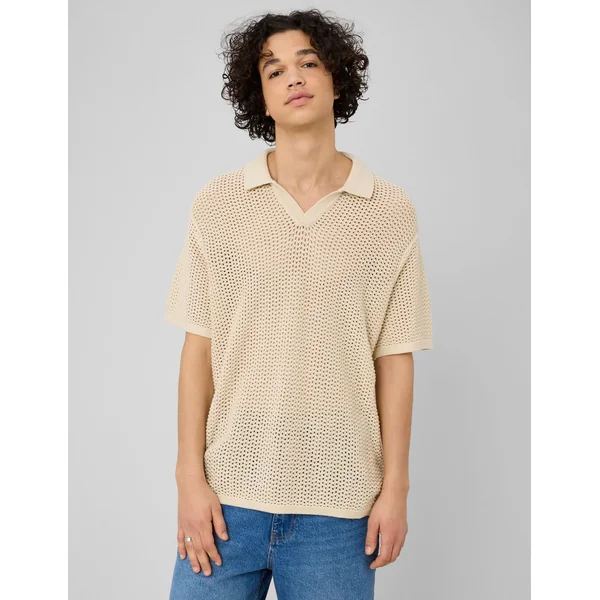 Polo en maille filet Blanc cassé