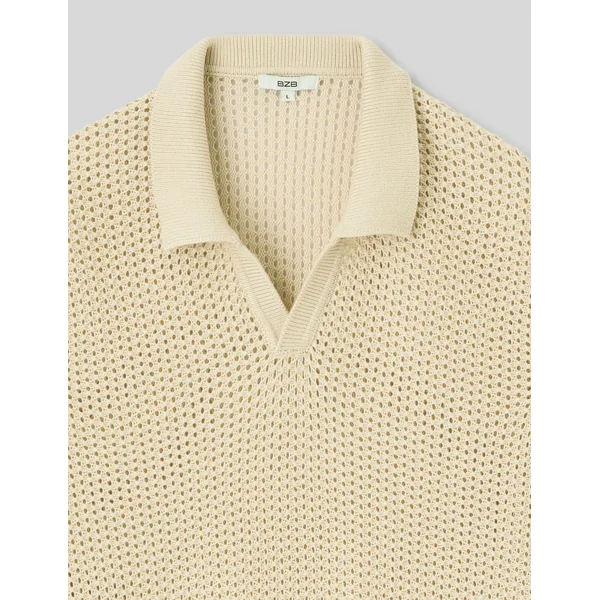 Polo en maille filet Blanc cassé