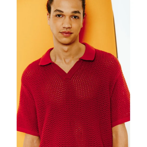 Polo en maille filet Rouille