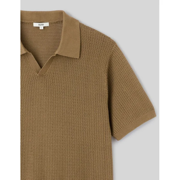 Polo maille ajourée Vert Kaki