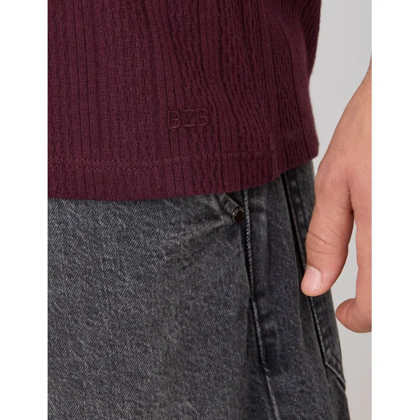 Polo maille fantaisie Lie de vin