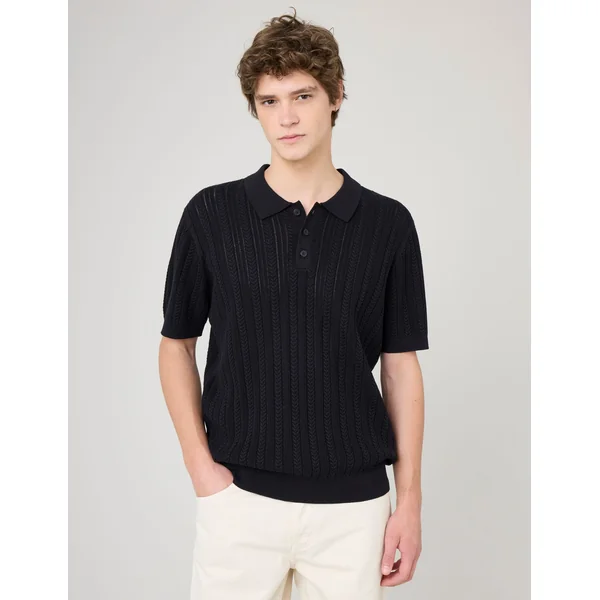 Polo maille fantaisie Noir