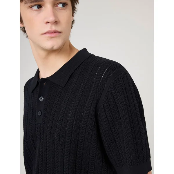 Polo maille fantaisie Noir