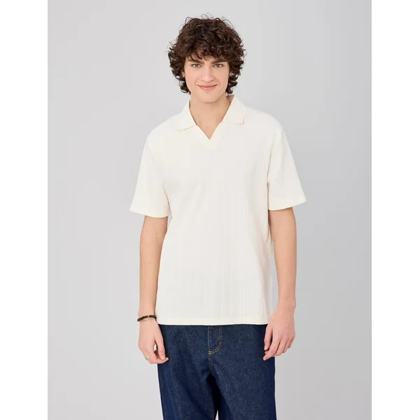 Polo matière fantaisie Blanc écru