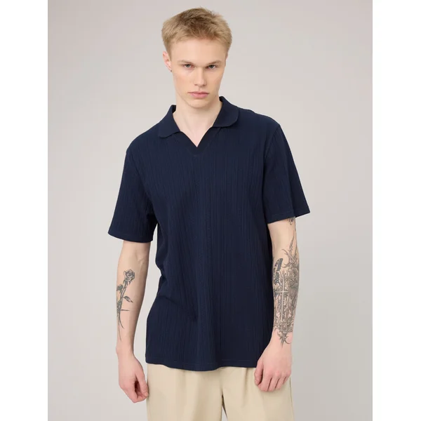 Polo matière fantaisie Bleu foncé