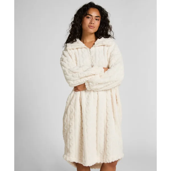Poncho en Polaire Tricot à Câbles - Blanc