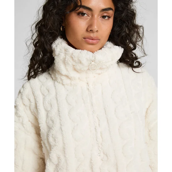 Poncho en Polaire Tricot à Câbles - Blanc