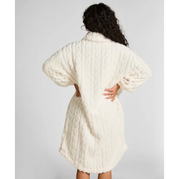Poncho en Polaire Tricot à Câbles - Blanc