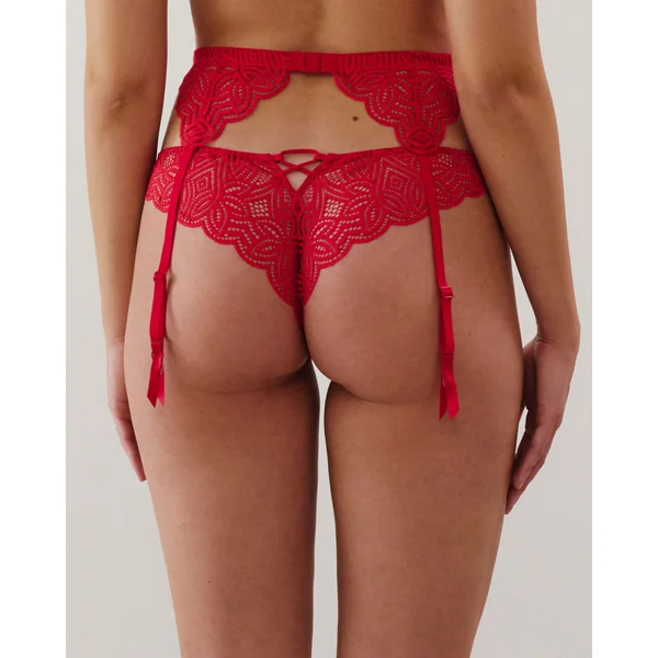 Porte-jarretelles en dentelle florale rouge