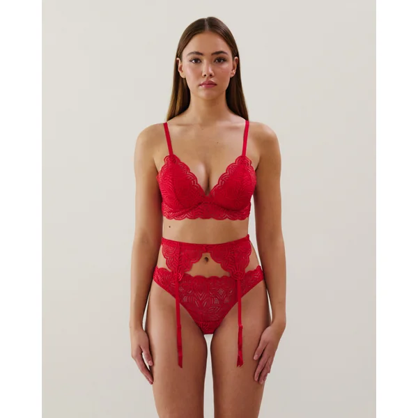 Porte-jarretelles en dentelle florale rouge