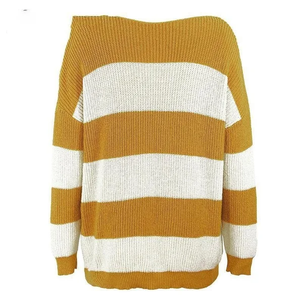 Pull Bohème Rayure Jaune et Blanche