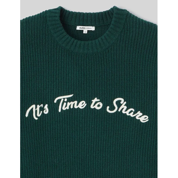 Pull broderie fantaisie Vert