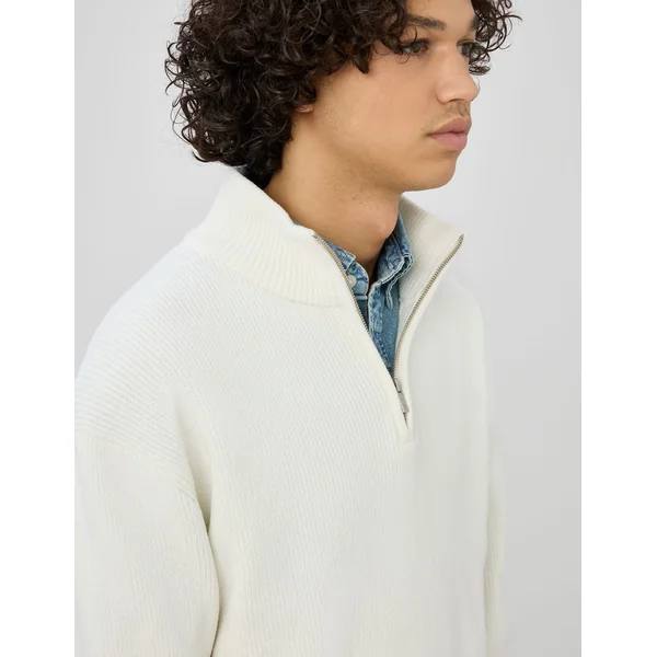 Pull chenille col montant Blanc écru