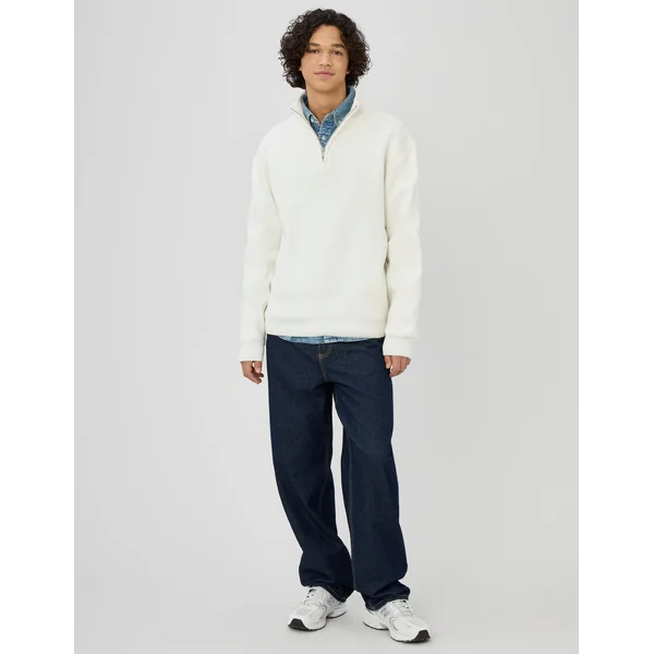 Pull chenille col montant Blanc écru