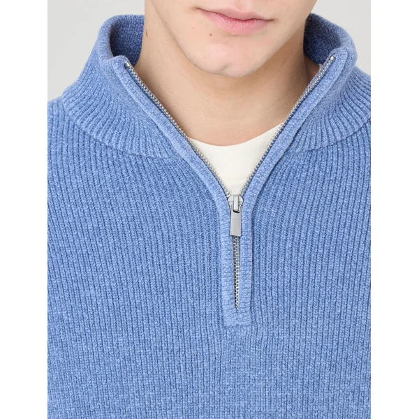 Pull chenille col montant Bleu moyen