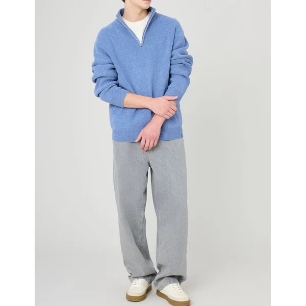 Pull chenille col montant Bleu moyen