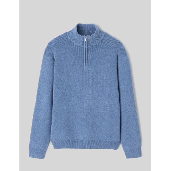 Pull chenille col montant Bleu moyen