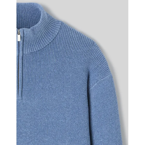 Pull chenille col montant Bleu moyen