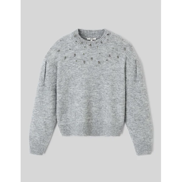Pull col montant bijoux Gris
