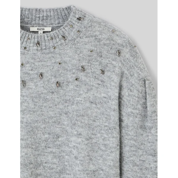Pull col montant bijoux Gris