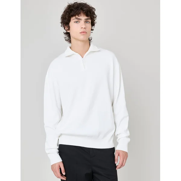 Pull col montant zippé Blanc écru