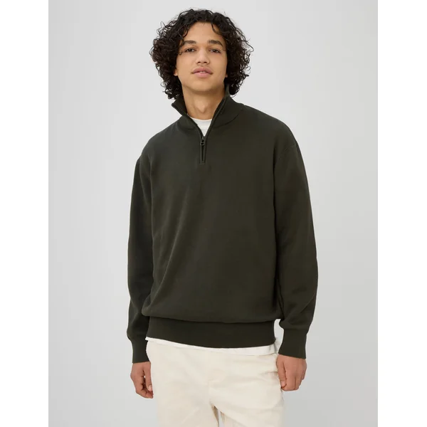 Pull col montant zippé Kaki foncé