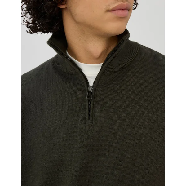 Pull col montant zippé Kaki foncé