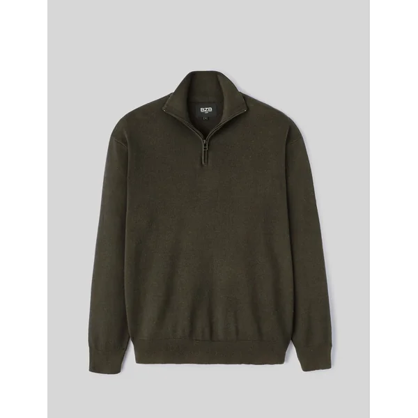 Pull col montant zippé Kaki foncé