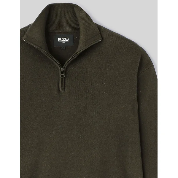 Pull col montant zippé Kaki foncé