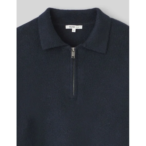 Pull col polo Bleu foncé