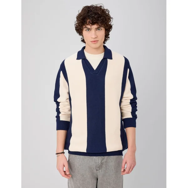 Pull col polo Bleu foncé