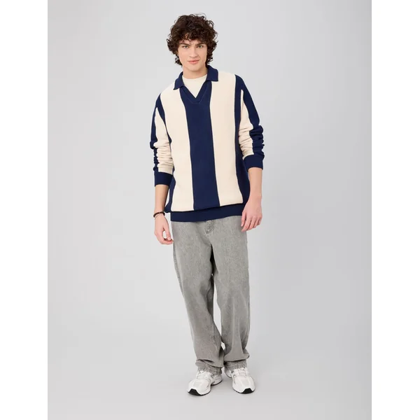 Pull col polo Bleu foncé