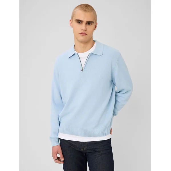Pull col polo zippé Bleu clair