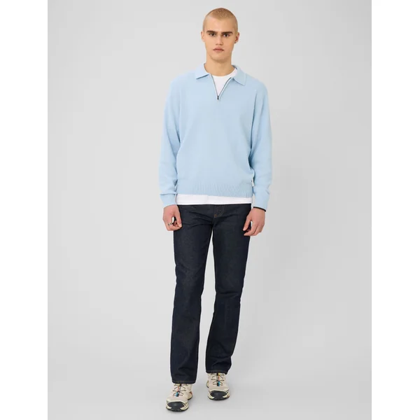 Pull col polo zippé Bleu clair