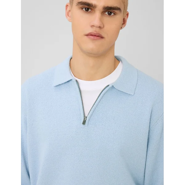 Pull col polo zippé Bleu clair