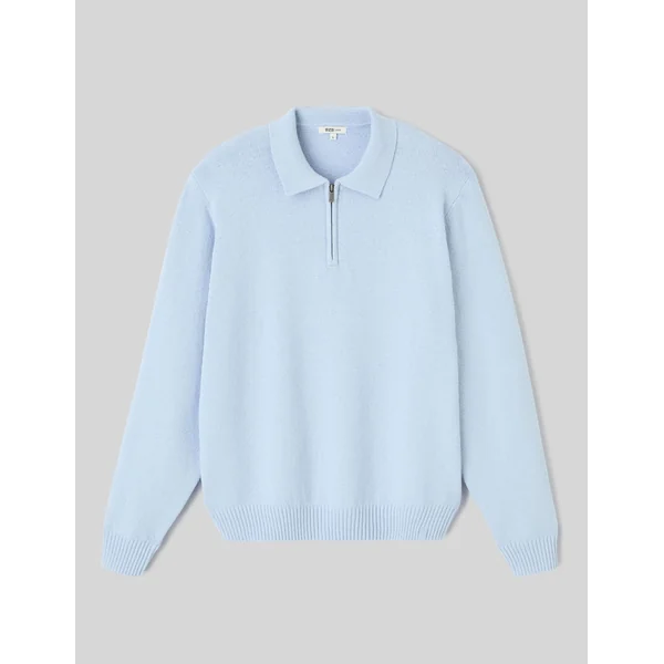 Pull col polo zippé Bleu clair