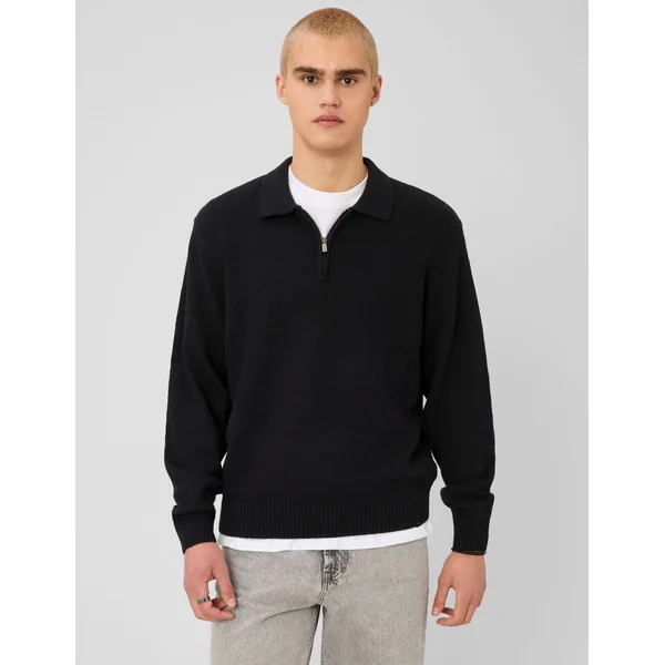 Pull col polo zippé Noir