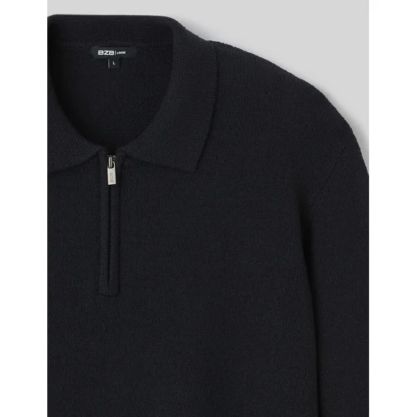 Pull col polo zippé Noir