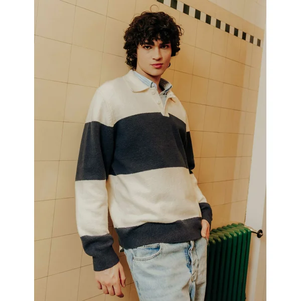 Pull col polo à rayures Multicolore