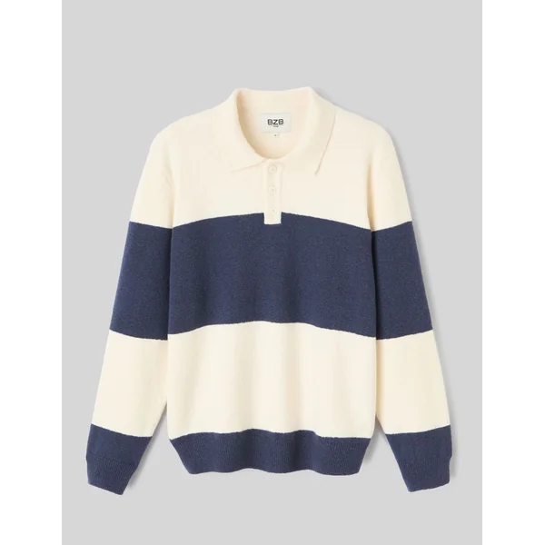 Pull col polo à rayures Multicolore
