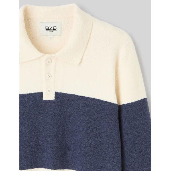 Pull col polo à rayures Multicolore