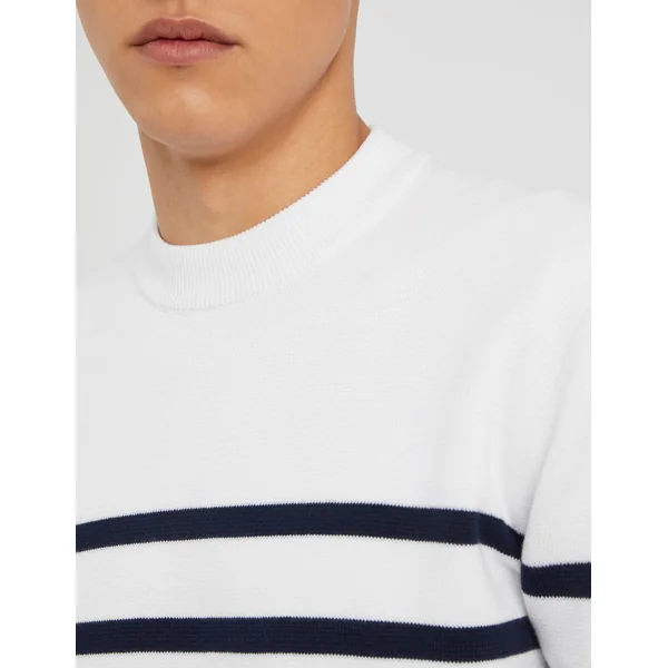Pull col rond marinière Blanc