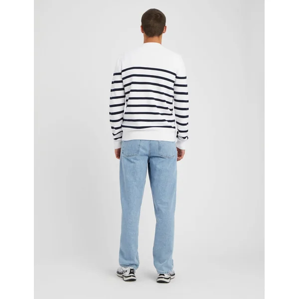 Pull col rond marinière Blanc