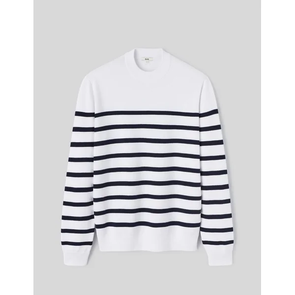 Pull col rond marinière Blanc