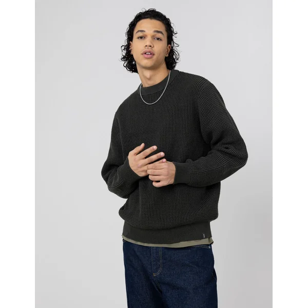 Pull col rond matière fantaisie Kaki foncé