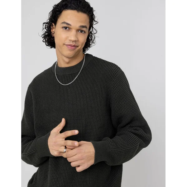 Pull col rond matière fantaisie Kaki foncé