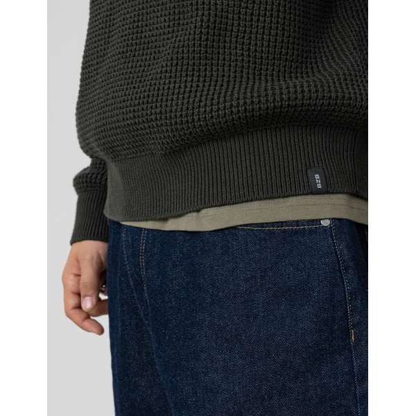 Pull col rond matière fantaisie Kaki foncé